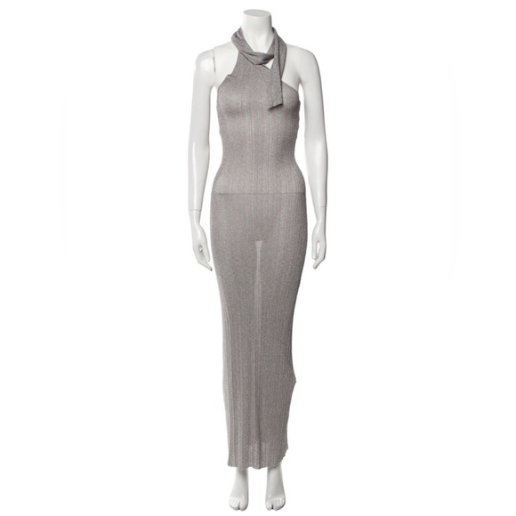 Aya Muse Caspi Halter Sheer Dress In Fog Grey NWT - Picture 6 of 11